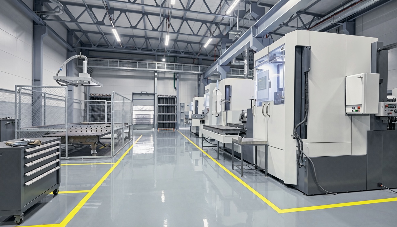 Industrial equipment in a manufacturing workspace