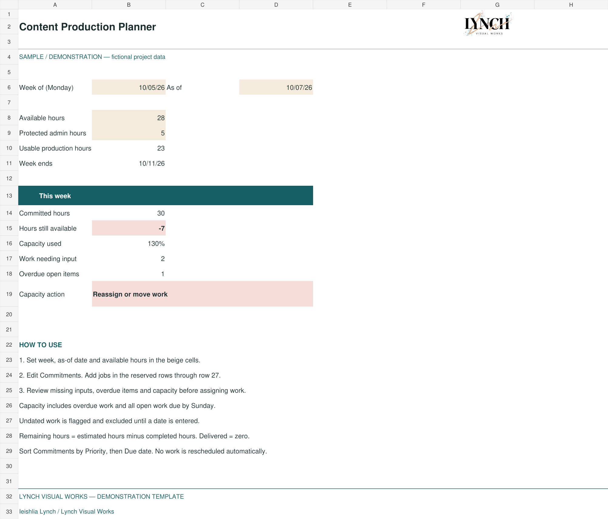 Excel content capacity planner preview