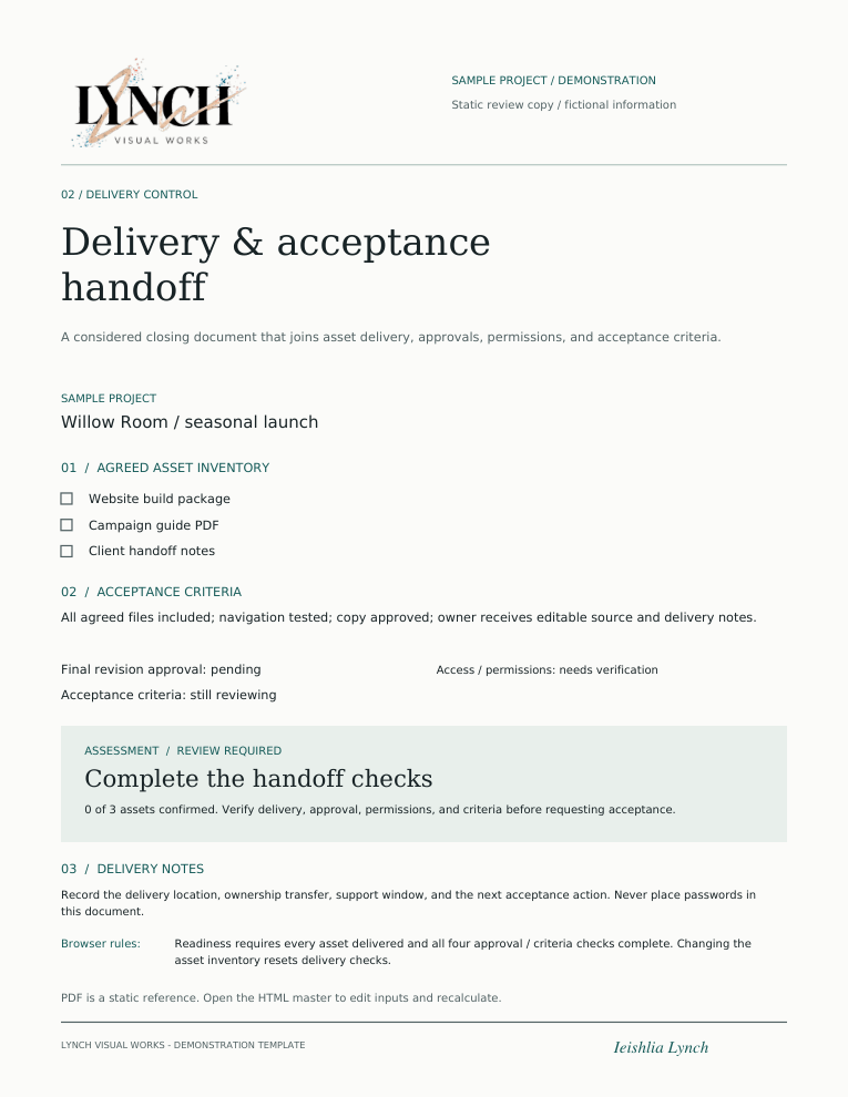 Illustrative preview of Delivery & Acceptance Handoff