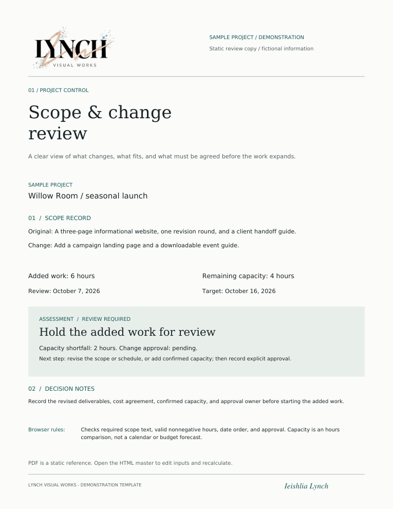 Sample branded scope review document page
